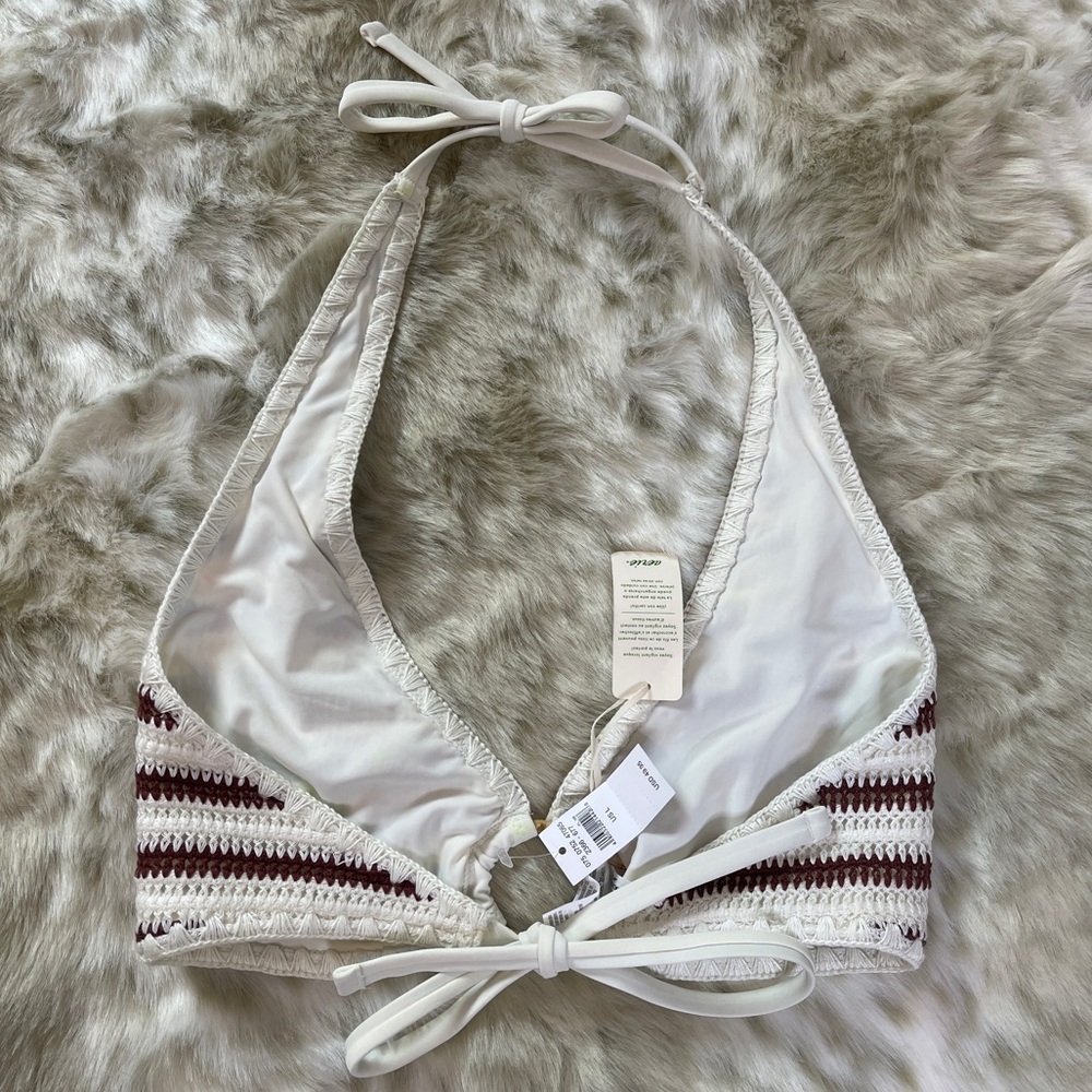 Aerie White and Brown Halter Crochet Bikini Top - Picture 3 of 6